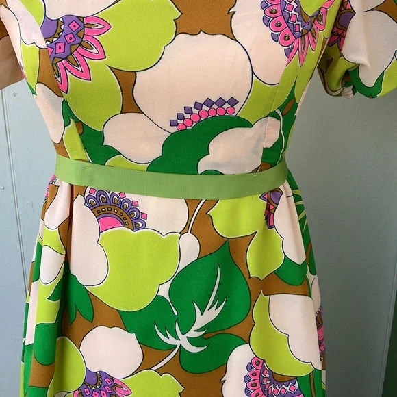 Vintage 60s 70s Psychedelic Floral Maxi Dress - Picture 4 of 10